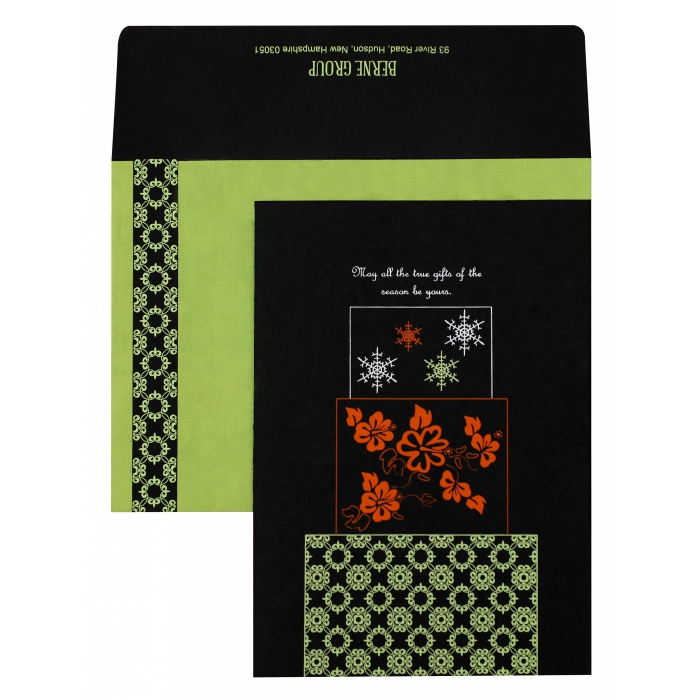 BLACK HANDMADE COTTON FLORAL THEMED - SCREEN PRINTED HOLIDAY CARDS : H-851 - IndianWeddingCards