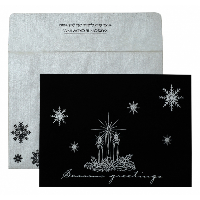 BLACK MATTE DAMASK THEMED - SCREEN PRINTED HOLIDAY CARDS : H-866 - IndianWeddingCards