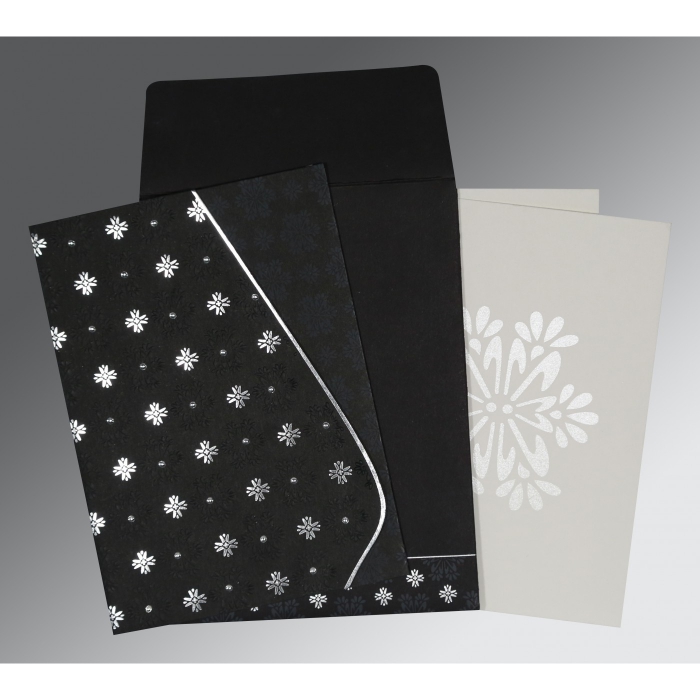 BLACK MATTE FLORAL THEMED - FOIL STAMPED WEDDING INVITATION : IN-8237H - IndianWeddingCards
