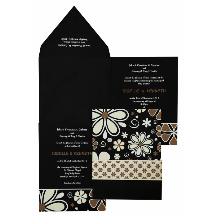 BLACK MATTE FLORAL THEMED - SCREEN PRINTED WEDDING INVITATION : C-842 - IndianWeddingCards