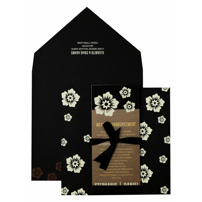 BLACK MATTE FLORAL THEMED - SCREEN PRINTED WEDDING INVITATION : SC-825 - IndianWeddingCards
