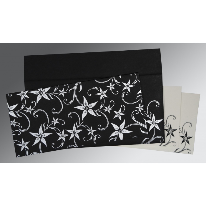 BLACK MATTE FLORAL THEMED - SCREEN PRINTED WEDDING INVITATION : I-8225A - IndianWeddingCards
