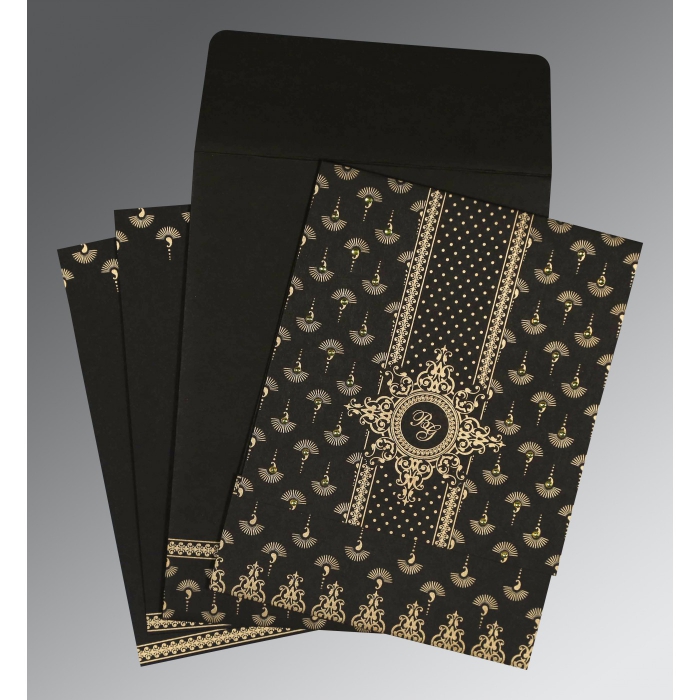 BLACK MATTE SCREEN PRINTED WEDDING INVITATION : IN-8247B - IndianWeddingCards