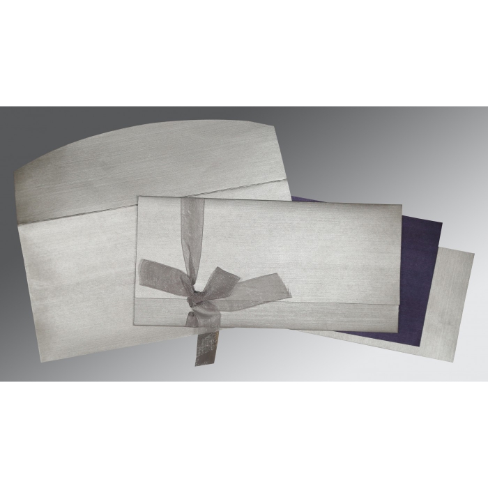 LIGHT GREY SHIMMERY SCREEN PRINTED WEDDING CARD : IN-1498 - IndianWeddingCards