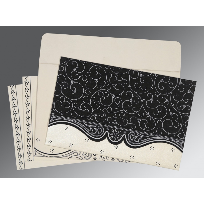 BLACK MATTE EMBOSSED WEDDING INVITATION : IN-8221N - IndianWeddingCards