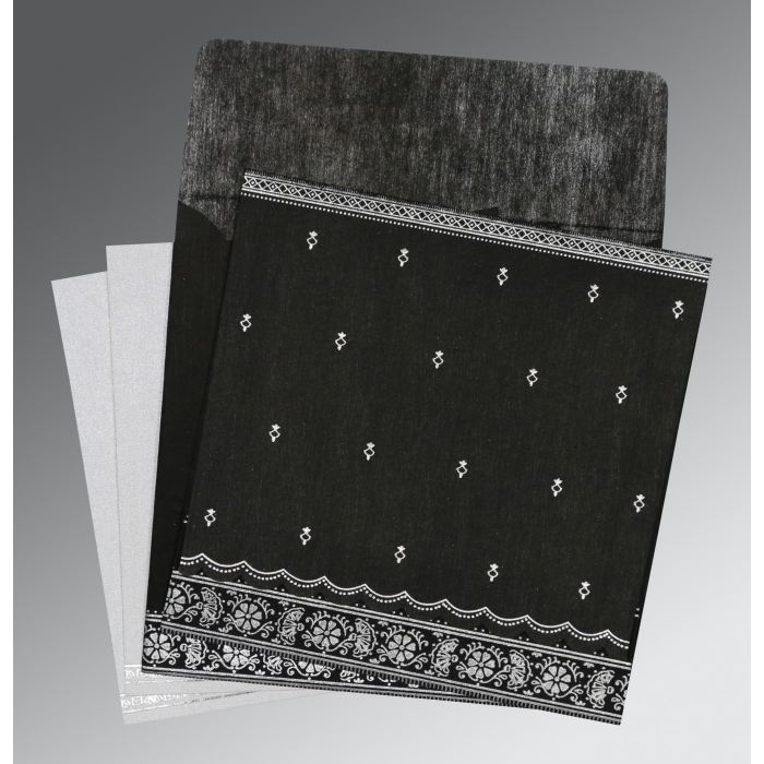 BLACK WOOLY FOIL STAMPED WEDDING CARD : IN-8242B - IndianWeddingCards