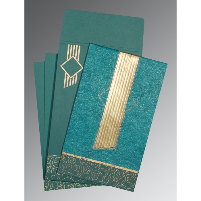 TEAL BLUE MATTE BOX THEMED - EMBOSSED WEDDING INVITATION : W-1438 - IndianWeddingCards