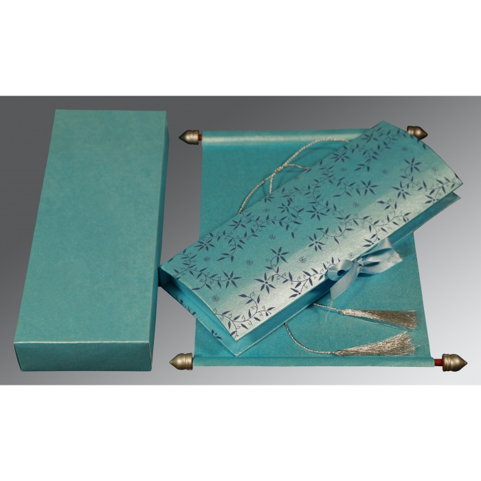 TURQUOISE HANDMADE SHIMMER WEDDING INVITATION : SC-5007D - IndianWeddingCards