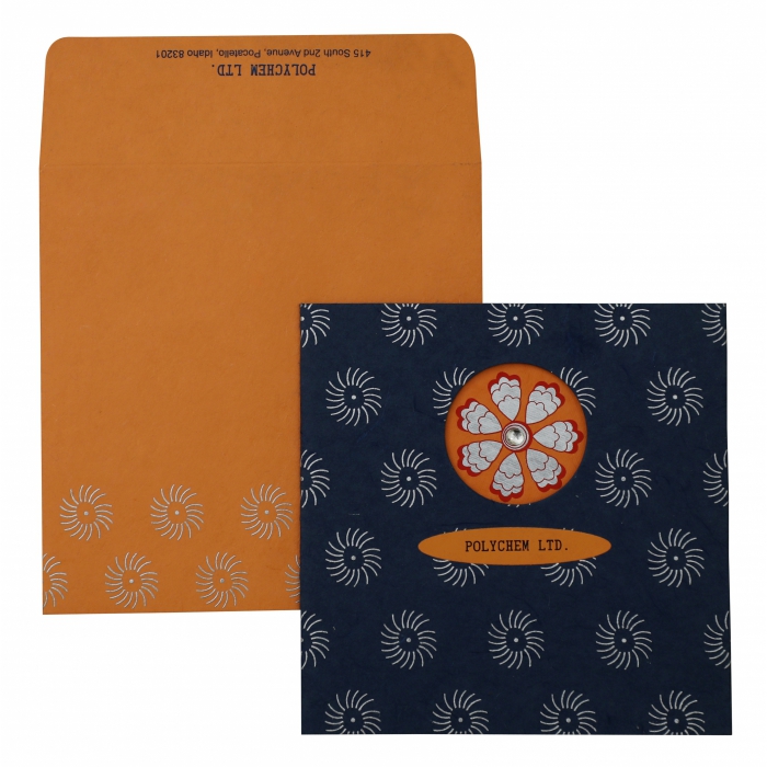 BLUE HANDMADE SILK FLORAL THEMED - SCREEN PRINTED HOLIDAY CARDS : H-854 - IndianWeddingCards