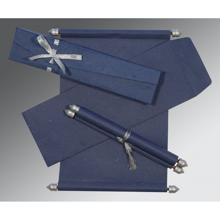 BLUE HANDMADE SILK WEDDING CARD : SC-5001A - IndianWeddingCards