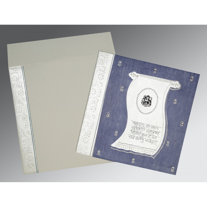 BLUE MATTE EMBOSSED WEDDING CARD : W-2109 - IndianWeddingCards