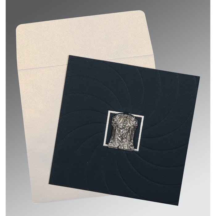 PRUSSIAN BLUE MATTE POCKET THEMED - EMBOSSED WEDDING CARD : SO-1436 - IndianWeddingCards