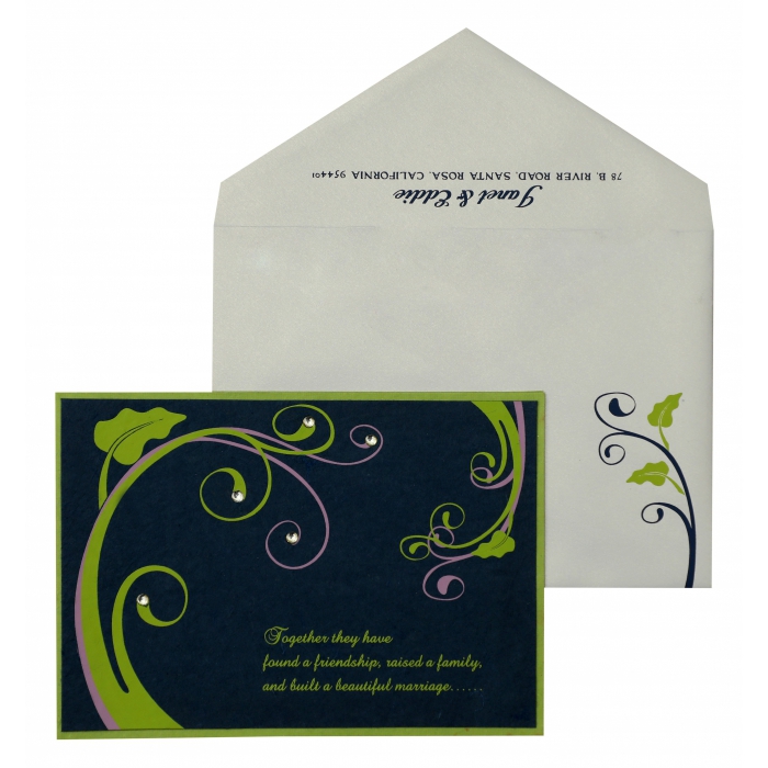 BLUE PARROT GREEN HANDMADE SILK FLORAL THEMED - SCREEN PRINTED PARTY CARDS : PY-883 - IndianWeddingCards