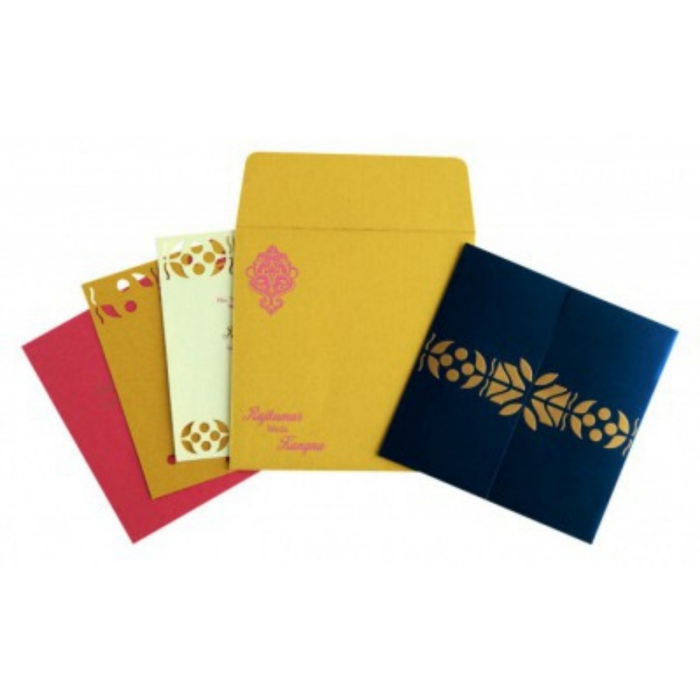 BLUE SHIMMERY LASER CUT WEDDING INVITATION : I-8260A - IndianWeddingCards