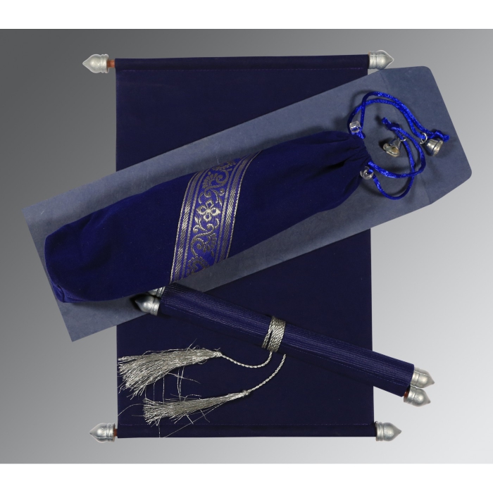 MIDNIGHT BLUE VELVET WEDDING INVITATION : SC-5004C - IndianWeddingCards