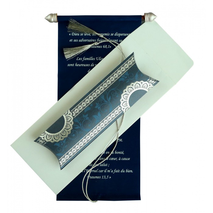 BLUE VELVET WEDDING CARD : SC-5010A - IndianWeddingCards