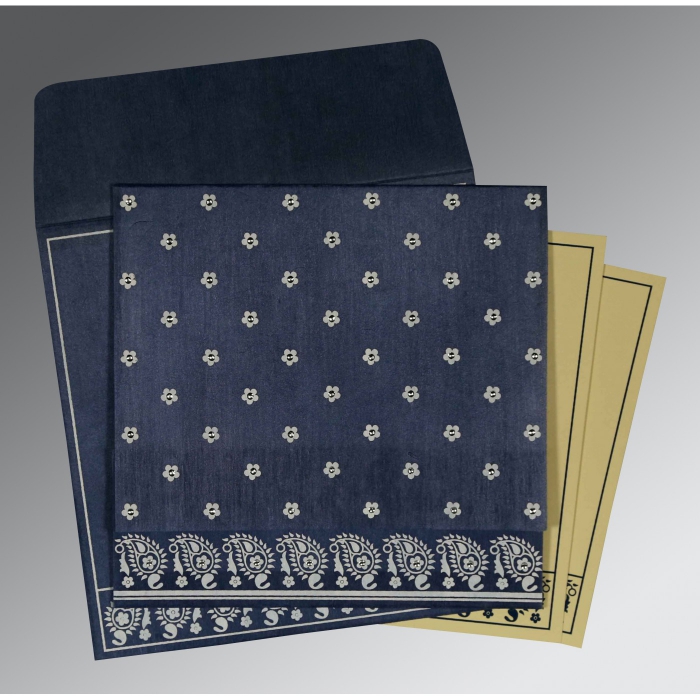 BLUE WOOLY FLORAL THEMED - SCREEN PRINTED WEDDING CARD : IN-8218K - IndianWeddingCards