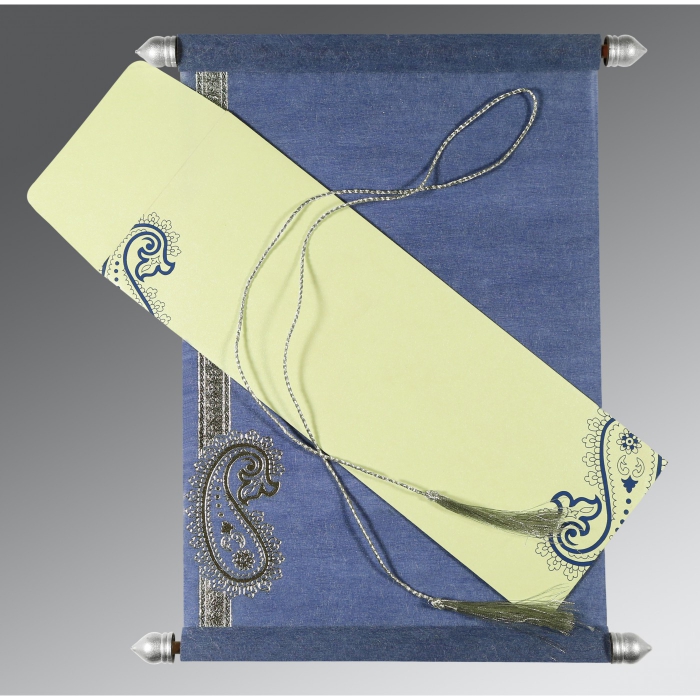 BLUE WOOLY FOIL STAMPED WEDDING CARD : SC-5015A - IndianWeddingCards