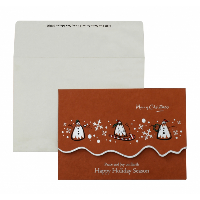 BRICK RED HANDMADE COTTON UNIQUE THEMED - SCREEN PRINTED HOLIDAY CARDS : H-845 - IndianWeddingCards