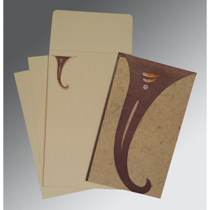 STRONG ORANGE HANDMADE SHIMMER UNIQUE THEMED - EMBOSSED WEDDING INVITATION : IN-2275 - IndianWeddingCards