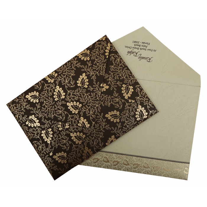 BROWN MATTE SCREEN PRINTED WEDDING INVITATION : D-811A - IndianWeddingCards