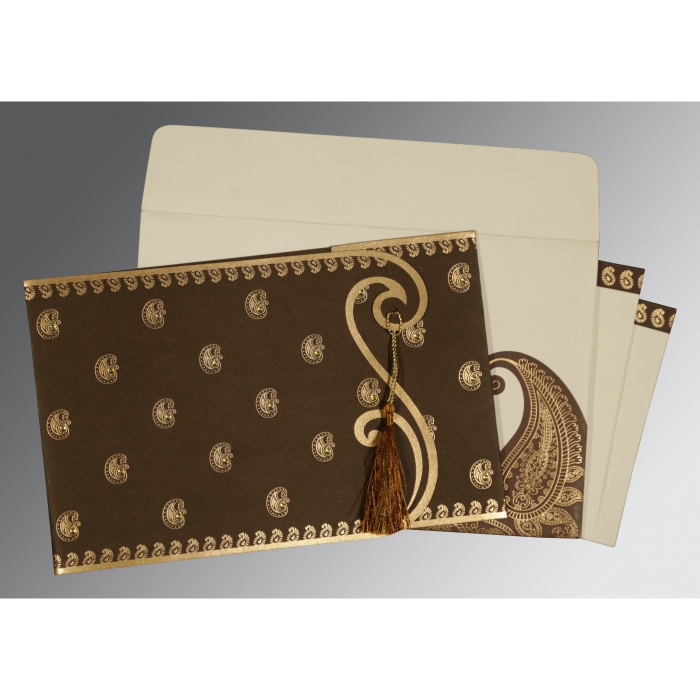 BROWN MATTE SCREEN PRINTED WEDDING INVITATION : IN-8252F - IndianWeddingCards