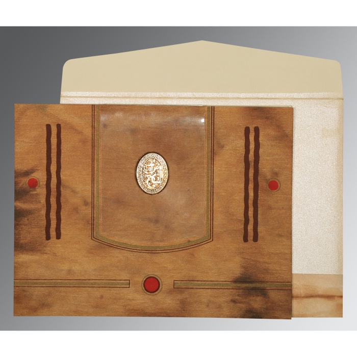 LIGHT BROWN MATTE SCREEN PRINTED WEDDING CARD : I-1204 - IndianWeddingCards