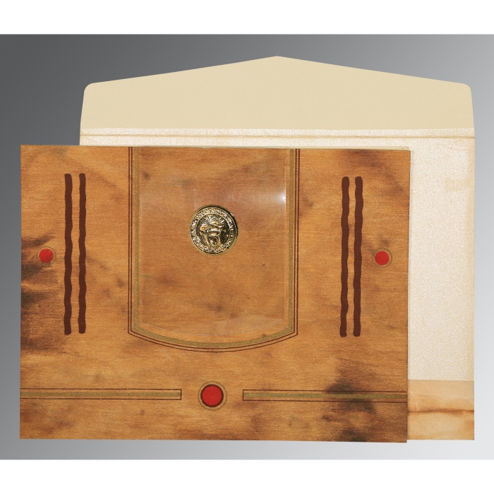 LIGHT BROWN MATTE SCREEN PRINTED WEDDING CARD : RU-1204 - IndianWeddingCards