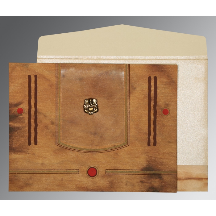 LIGHT BROWN MATTE SCREEN PRINTED WEDDING CARD : W-1204 - IndianWeddingCards
