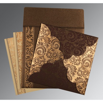 BROWN SHIMMERY BUTTERFLY THEMED - SCREEN PRINTED WEDDING CARD : IN-8235K - IndianWeddingCards