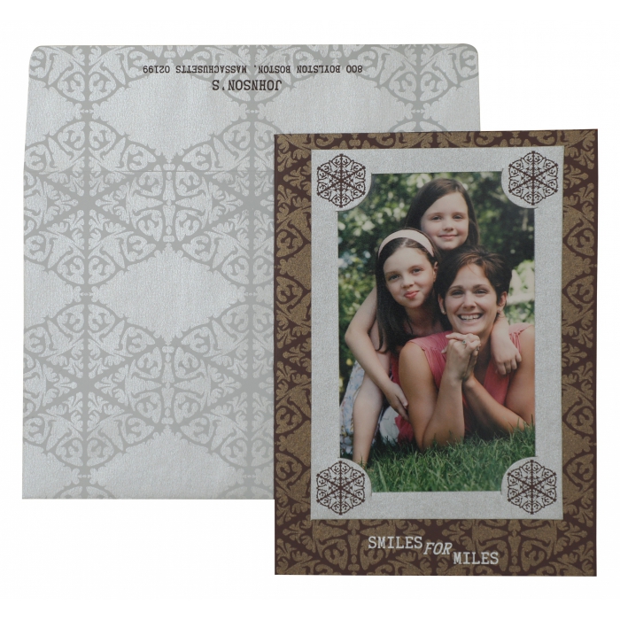 BROWN SHIMMERY SCREEN PRINTED HOLIDAY CARDS : H-872 - IndianWeddingCards
