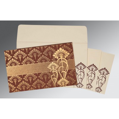 BROWN SHIMMERY SCREEN PRINTED WEDDING CARD : I-8239C - IndianWeddingCards