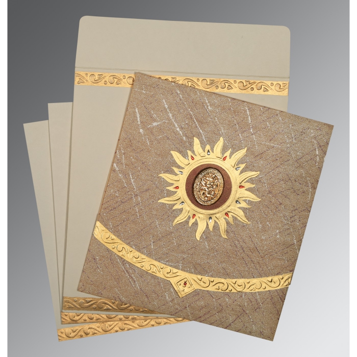 DESERT SAND WOOLY EMBOSSED WEDDING CARD : I-1225 - IndianWeddingCards