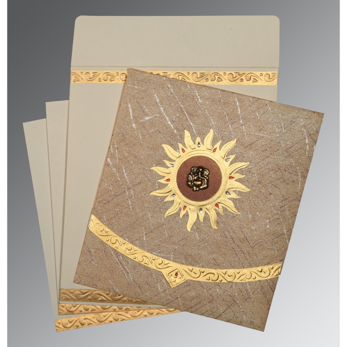 DESERT SAND WOOLY EMBOSSED WEDDING CARD : W-1225 - IndianWeddingCards