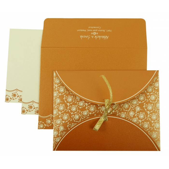 COPPER SHIMMERY BUTTERFLY THEMED - SCREEN PRINTED WEDDING INVITATION : IN-821C - IndianWeddingCards
