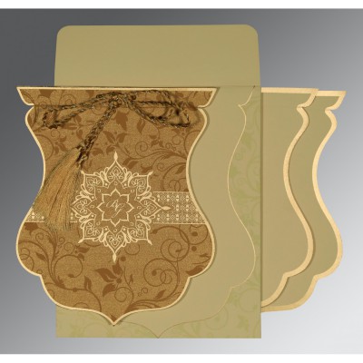 COPPER SHIMMERY UNIQUE THEMED - SCREEN PRINTED WEDDING CARD : IN-8229O - IndianWeddingCards