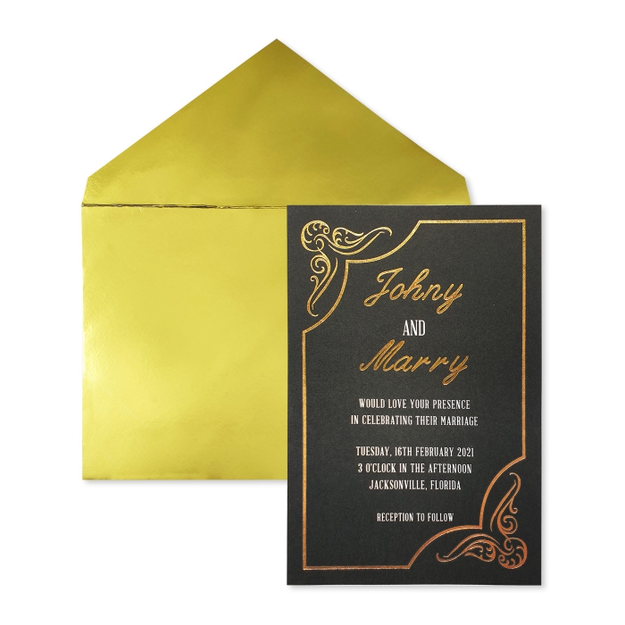 BLACK GOLD MATTE FOIL STAMPED WEDDING INVITATION : C-PERIPHERY - IndianWeddingCards