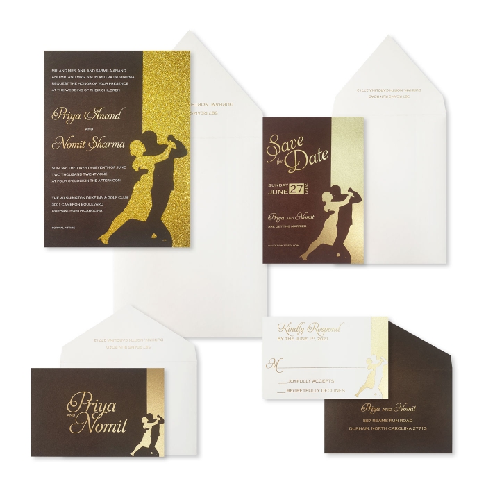 GOLD MATTE LASER CUT WEDDING INVITATION : SHINY-DANCING-STARS - IndianWeddingCards