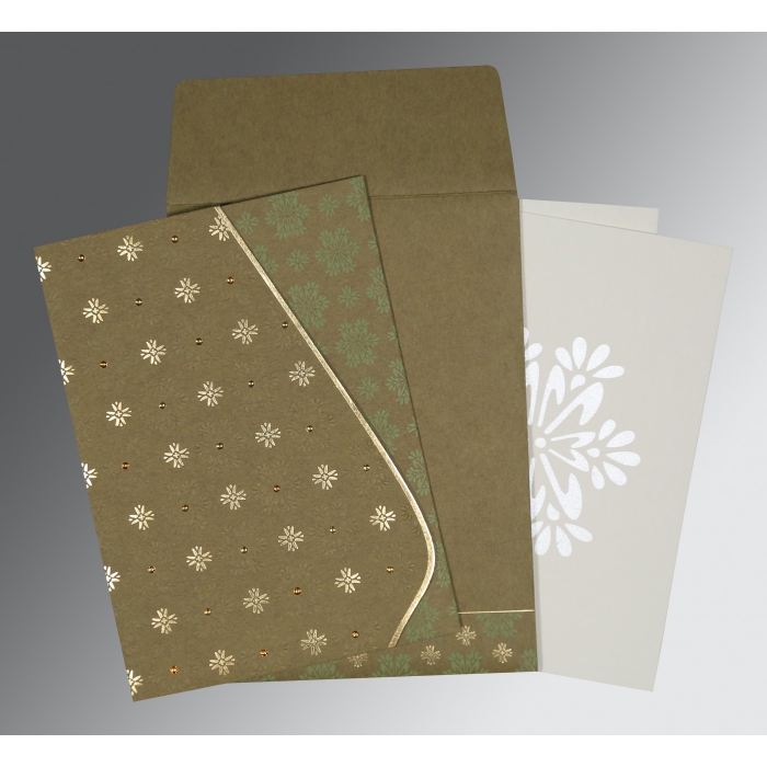 YELLOW METAL MATTE FLORAL THEMED - FOIL STAMPED WEDDING INVITATION : IN-8237E - IndianWeddingCards