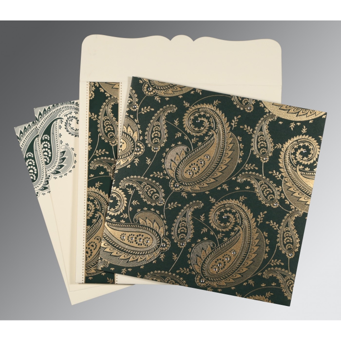 SEA GREEN MATTE SCREEN PRINTED WEDDING CARD : SO-8250C - IndianWeddingCards