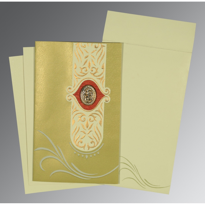 APPLE GREEN MATTE EMBOSSED WEDDING CARD : I-1317 - IndianWeddingCards