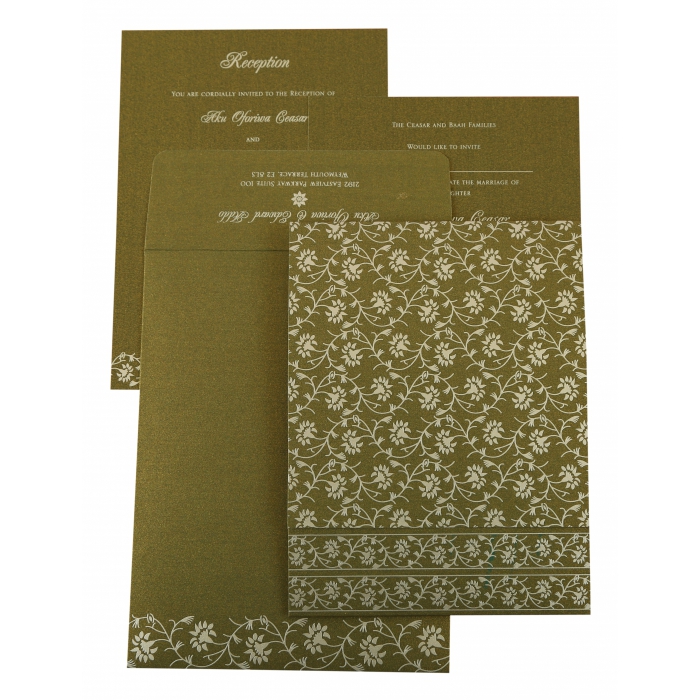 GREEN SHIMMERY FLORAL THEMED - SCREEN PRINTED WEDDING INVITATION : S-822A - IndianWeddingCards