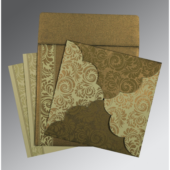 GREEN SHIMMERY FLORAL THEMED - SCREEN PRINTED WEDDING CARD : I-8235A - IndianWeddingCards