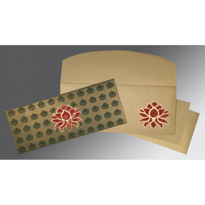 OLIVE GREEN SHIMMERY SCREEN PRINTED WEDDING INVITATION : I-1449 - IndianWeddingCards