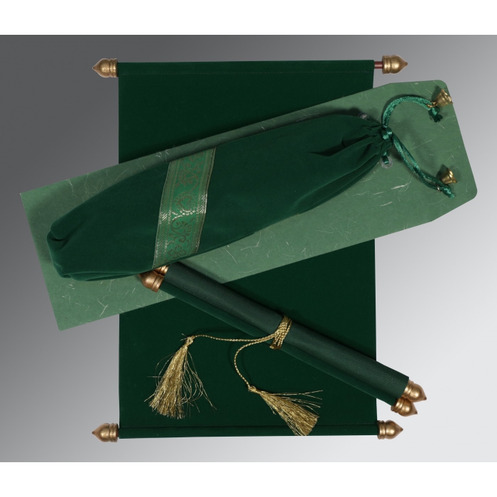 GREEN VELVET WEDDING INVITATION : SC-5004H - IndianWeddingCards