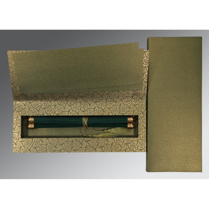 GREEN VELVET WEDDING CARD : SC-5009E - IndianWeddingCards