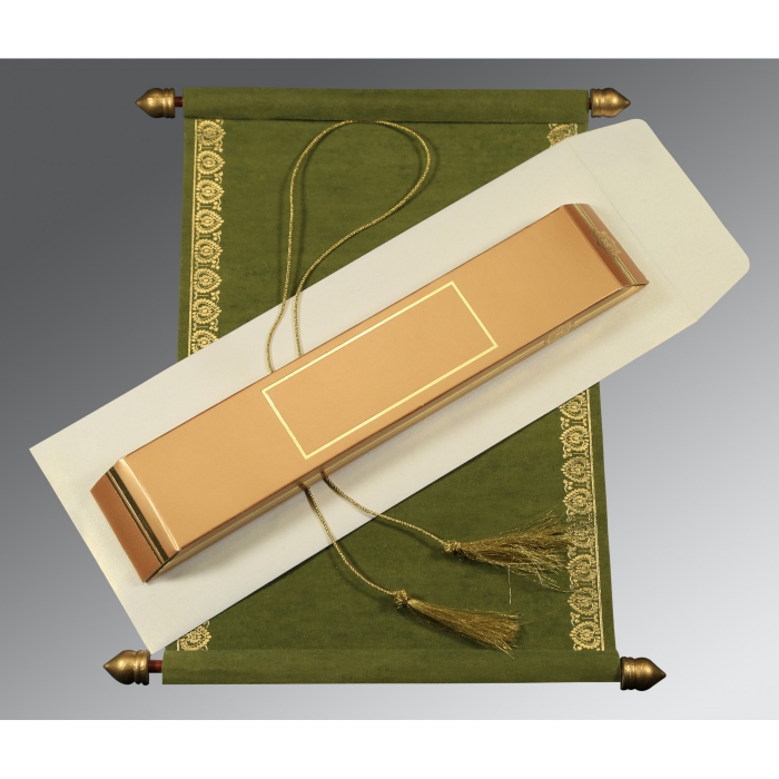 GREEN WOOLY FOIL STAMPED WEDDING INVITATION : SC-5012A - IndianWeddingCards