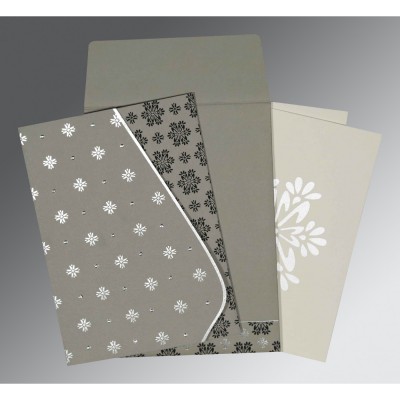 GREY MATTE FLORAL THEMED - FOIL STAMPED WEDDING INVITATION : IN-8237F - IndianWeddingCards