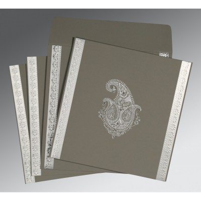 GREY MATTE EMBOSSED WEDDING INVITATION : IN-8231F - IndianWeddingCards