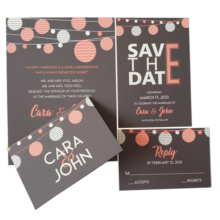 GREY MATTE SCREEN PRINTED WEDDING INVITATION : CTWINKLING-NIGHTS - IndianWeddingCards